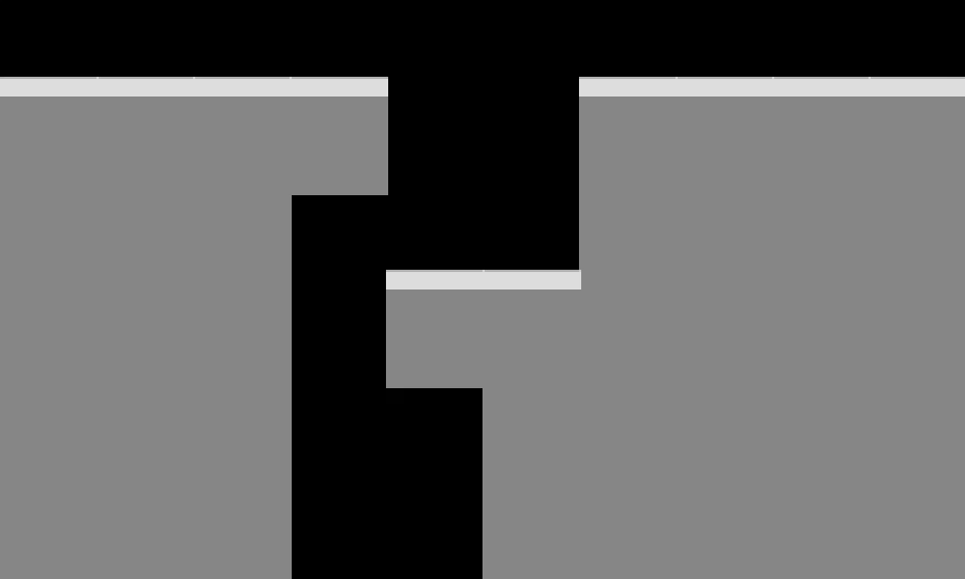 A Tetris stack with a T-shaped slot carved beneath an overhang, the standard T-spin double setup.