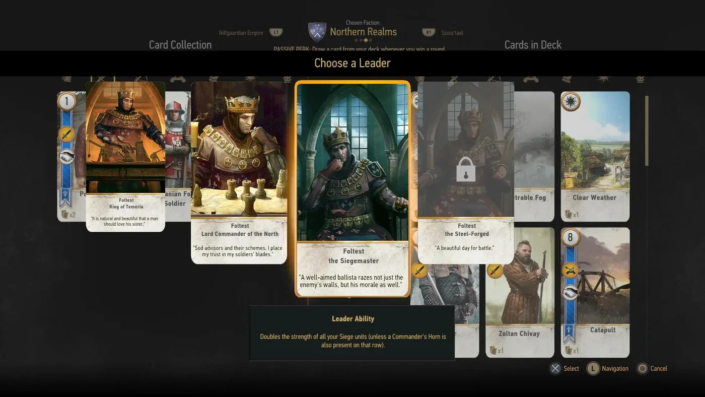 The Gwent faction leaders in The Witcher 3.