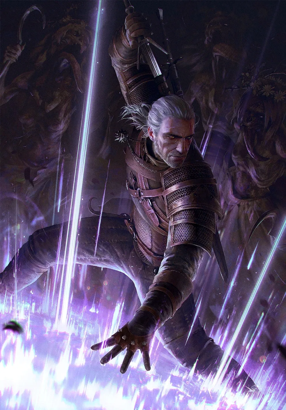 Card art depicting Geralt casting the Yrden sign.