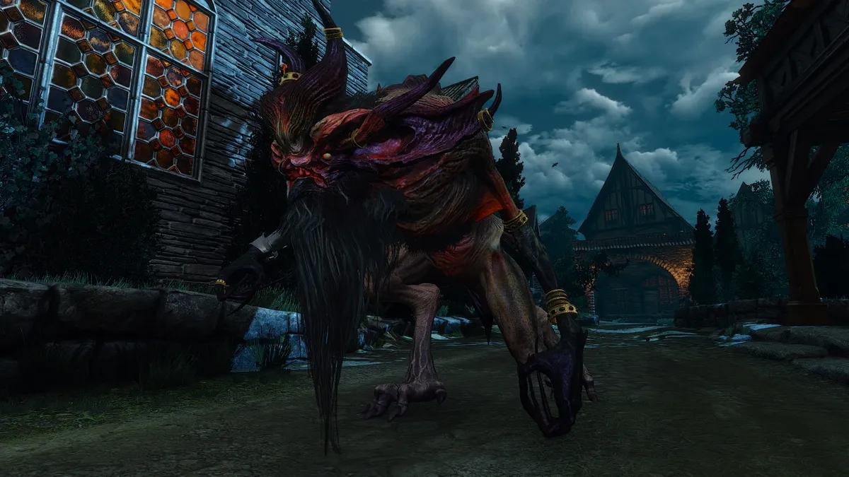 The katakan Gael prowling the night streets of Oxenfurt in Contract: The Oxenfurt Drunk.