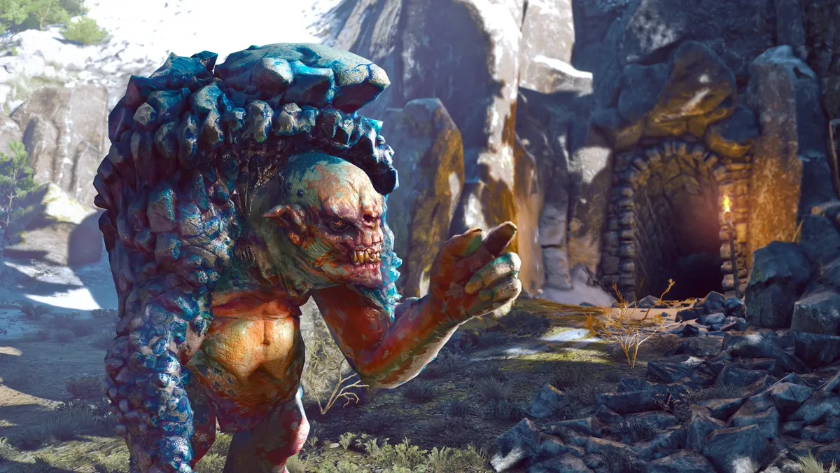 The ice troll waiting outside the cave meeting spot in Contract: Skellige's Most Wanted.