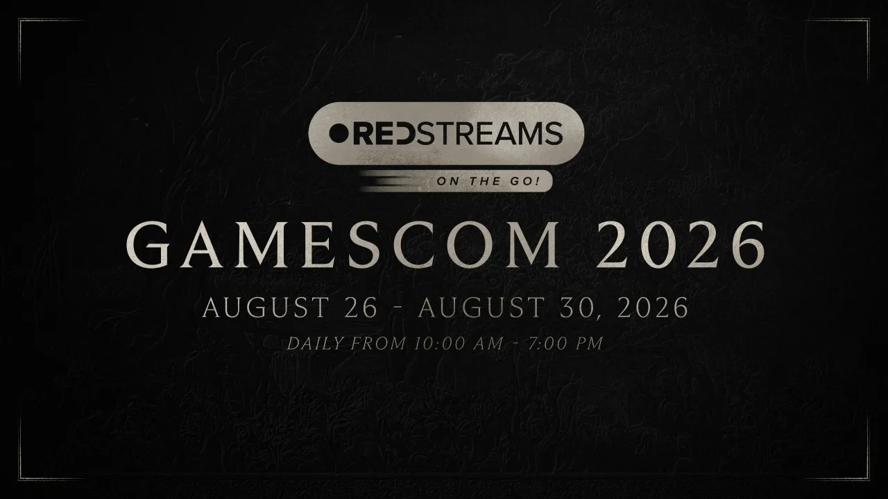 Key art for CD PROJEKT RED's REDstreams: On the Go! gamescom 2026 broadcast, August 26 to 30, where the studio showed The Witcher 3 Remastered's PS5 Pro and Nintendo Switch 2 performance targets.