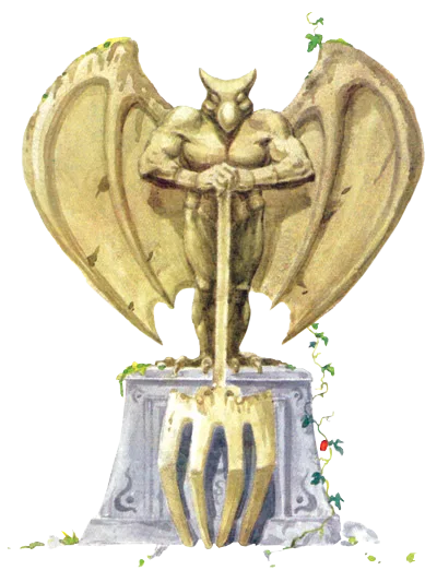 Official A Link to the Past artwork of the winged gargoyle statue from Thieves' Town, mounted on its stone pedestal.