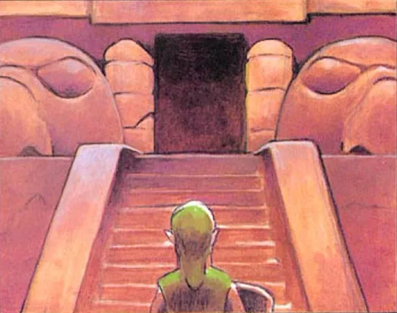 Link at the entrance to the Eastern Palace, the first dungeon and the source of the Bow.