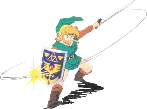 Official A Link to the Past artwork of Link mid-slash with his sword drawn.