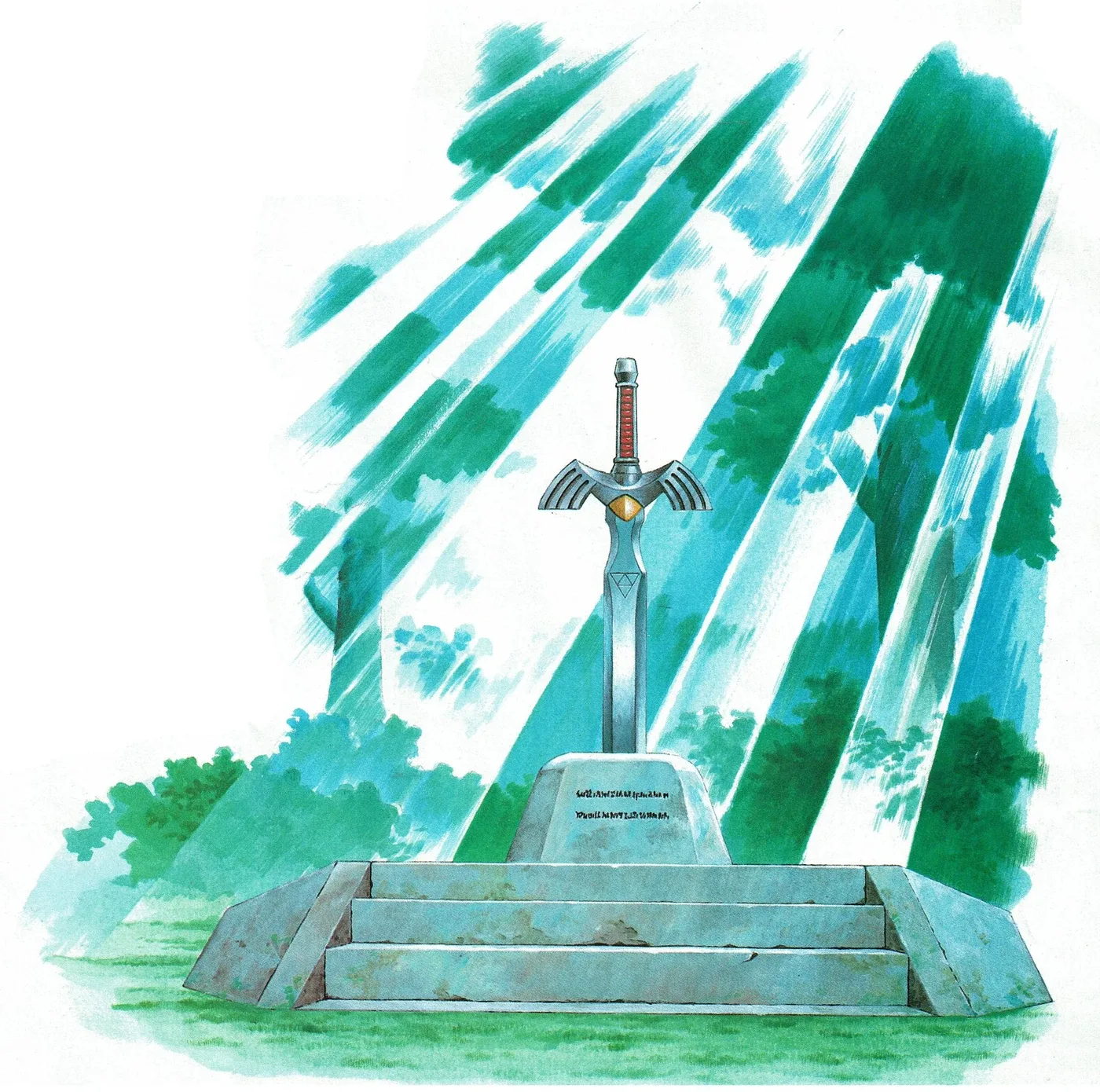 Official A Link to the Past artwork of the Master Sword, the base of a four-tier sword upgrade ladder.