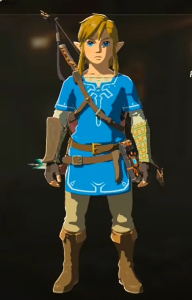 The blue Champion's Tunic in Breath of the Wild, given by Impa in Kakariko Village, which displays enemy health as a number.