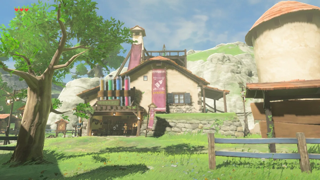 The exterior of the Kochi Dye Shop in Hateno Village in Breath of the Wild, the only place in Hyrule that dyes armor.