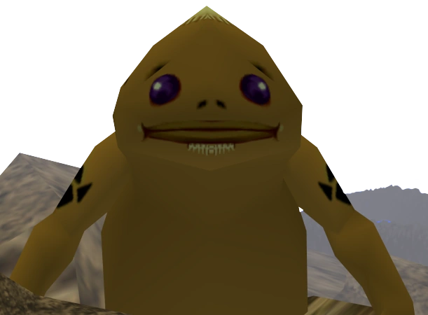 Biggoron, the giant Goron swordsmith at the summit of Death Mountain in Ocarina of Time.