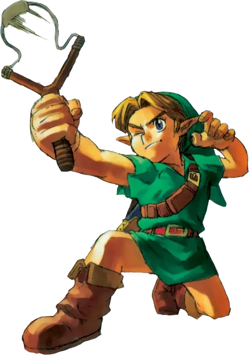 Official artwork of child Link's Fairy Slingshot from The Legend of Zelda: Ocarina of Time.