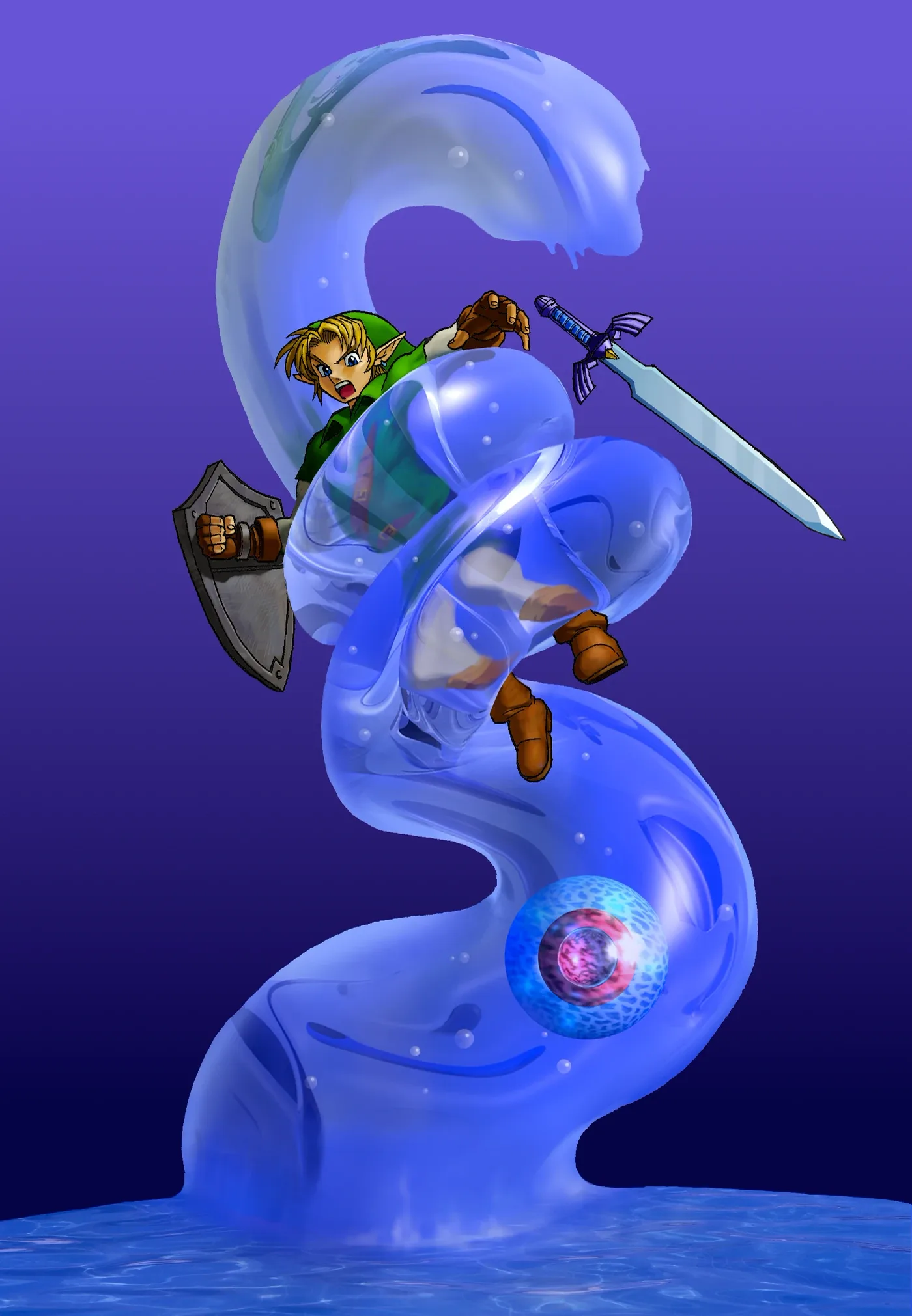 Official artwork of Morpha, the amoeba boss of the Water Temple, with its red nucleus visible inside a water tentacle.